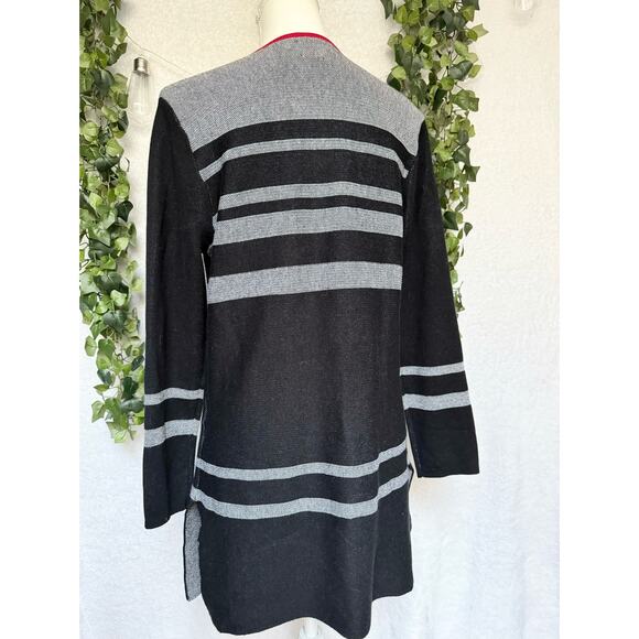 Anne Klein Cotton Acrylic Blend Black White Red Plaid Open Cardigan Sweater - Picture 9 of 12